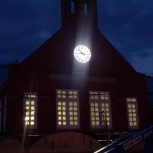 The clock, at night, July 23. (Photo courtesy Charles Frattini)