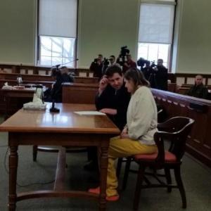 Defense attorney Jeremy Pratt and Sarah Richards during her first court appearance in Knox County Superior Court Feb. 25, 2019. (File photo by Sarah Shepherd)
