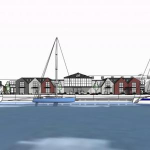 A rendering of proposed new buildings lining the east side of Camden Harbor, as owned by Lyman-Morse Boatbuilding, and operating as Camden Properties LLC and CL-Camden LLC.