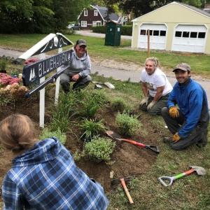 MELNA members work on an entrance garden at Stepping Stone Housing. (Photo courtesy Maine Landscape & Nursery Association)
