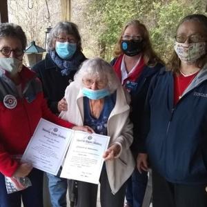 Auxiliary Unit 37 Members with Marion Stone. L-R Beth Ames, Inge Robinson, Marion Stone, Michelle White, and Rose Woodward. (Photo courtesy Beth Ames)