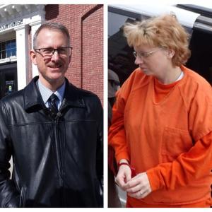 Attorney Christopher K. MacLean and Sharon Carrillo, pictured at a 2018 court date in Belfast. (photo by Erica Thoms)