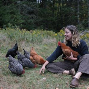 Fiona and her chickens. Photo courtesy Fiona Robins