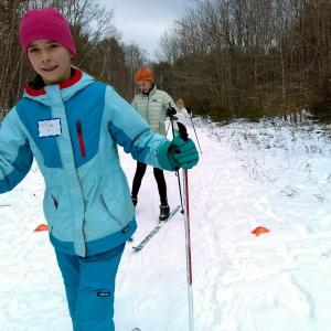 On the trail at a ski clinic session. (Photo courtesy Midcoast Conservancy)