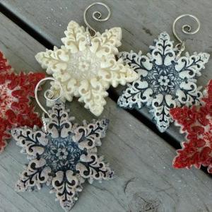 Snowflake ornaments made from lobster, mussel and oyster shell. Photo courtesy Tenley Seiders