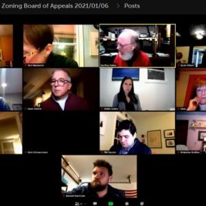 Members of Rockport’s Zoning Board of Appeals and legal counsel meet via Zoom on Jan. 6.