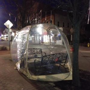 A bubble tent on Downtown Main Street appears after the summer warmth flees. (Photo by Sarah Thompson)