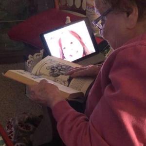 A Maine resident uses a Tablet to connect with friends and family. (Photo courtesy National Digital Equity Center)