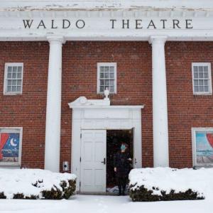 Waldo Executive Director Kate Fletcher at the door to the Theatre February 10, 2021 (Photo courtesy Anna Finocchiaro)