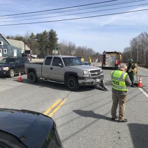 A motor vehicle accident at Manktown Road and Atlantic Highway closed the intersection for about an hour, Wednesday. (Photo courtesy Waldoboro Police Department)