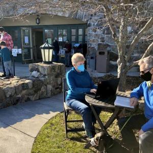 Patrons outside the entrance to the Camden Public Library. (Photo courtesy Camden Public Library)