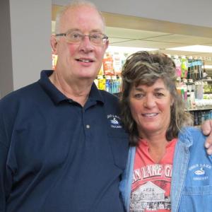 Rob and Deb Newcomb, owners of Swan Lake Grocery in Swanville. Note: masks temporarily removed for the photo. Photo by Kay Stephens