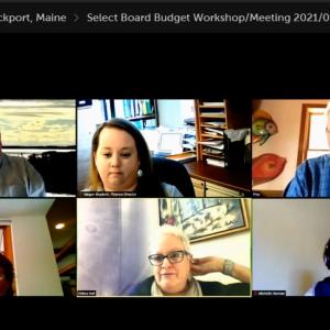 Members of the Rockport Select Board, Town Manager Bill Post and Finance Director Megan Brackett attend a March 22 meeting via ZOOM.