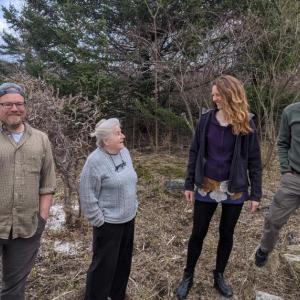 Partnership made this project possible. L to R: Adam Bishop, Maine Farmland Trust Farmland Protection
Program Director; Landowner Mary Merrifield; Anna Fiedler, Midcoast Conservancy Land Protection
Specialist and Buck O’Herin, Midcoast Conservancy Board President; celebrate permanent protection of
Green Pastures Conservation Easement. (Photo courtesy Midcoast Conservancy)