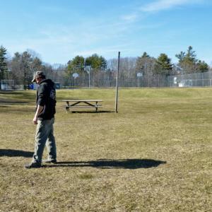 Parks and Beautification Committee member Doug Cole and Public Works Director Mike Young scout the lawn at Marge Jones Recreation Fields where the Rockport Community Garden will be tilled. (File photo)