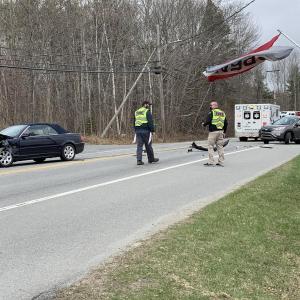 A crash on Route 1 near Guinea Ridge Farm and Beech Hill Road closed the road for approximately 20 minutes April 12. (Photo courtesy Kipp Wright)