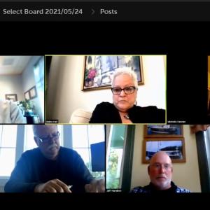 Town Manager Bill Post and members of the Rockport Select Board meet May 24 via ZOOM.