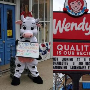 Boothbay Harbor has joined the Central Maine sign war. Photos courtesy Charlotte The Cow and Wendy’s Waterville