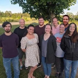 Front row: Tyler Johnstone, Mariah Larocque, Autumn Stupca, Jessica Smith, Melissa Samuels. Back row: Jason Bannister, Dakota Wing, Bryan Hayes, Nathan Roach. (Photo courtesy Midcoast Theater Company)