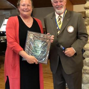 Stephanie Primm, left, and Rockland Rotary's Past President, Butch Worcester. (Photo courtesy Rockland Rotary Club)