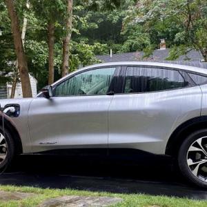 The Mach-E is the most impressive Ford since the three generations of the GT. It’s particularly handsome in Iconic Silver Metallic with contrasting black. (Charging in the rain is OK.)