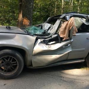 One passenger was transported to a major hospital by helicopter after a two-vehicle crash Aug. 27. (Photo courtesy Waldoboro Police)