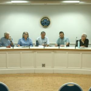 Members of the RES Redevelopment Task Force meet Aug. 3 at the Rockport Opera House. Source: Livestream