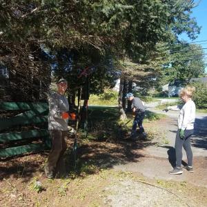 Members of Satellite of West Bay Rotary volunteering at Penobscot Park (1 -JP Fecteau, 2 -Mark Bergelin, 3-Mark Bergelin, JP Fecteau and Cindy Allen