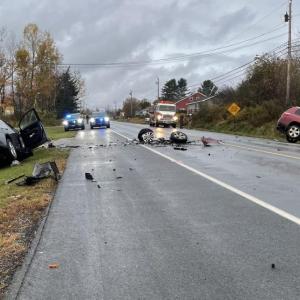 Three people were injured in a two-vehicle crash in Searsport. (Photo courtesy Maine Department of Public Safety)