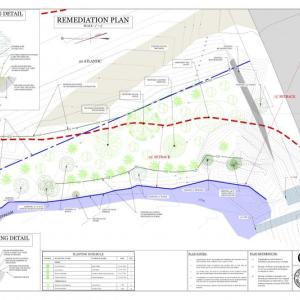 A Restoration Plan for the immediate banks alongside a Daily Brook at the head of Camden Harbor where trees had been unlawfully cut on town-owned property calls for the planting of new trees. See attached PDF for the full plan.