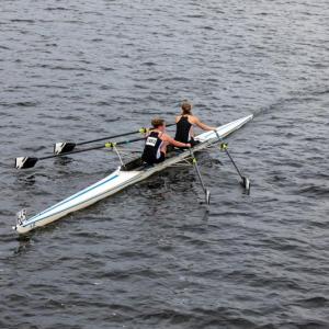 The girls coming down the race course showing perfect form. From left are Maggie Gill and Iselin Bratz.