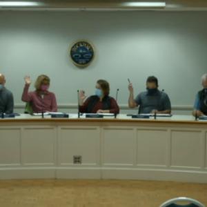 Members of the Rockport Select Board vote Nov. 1 at the Rockport Opera House. Source: Livestream