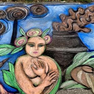 “Mother Nature Holds Her Breath” chalk drawing by Mj Viano Crowe. Courtesy of the artist.