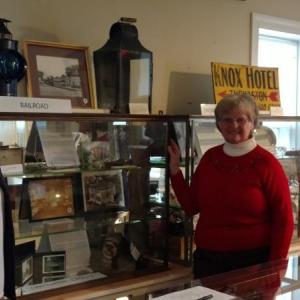 Railroad artifacts and the history of the museum building – built as the Knox Farm house and later used as the Thomaston Railroad Station. The case behind will show artifacts from early Thomaston businesses. (Photo courtesy Thomaston Historical Society)