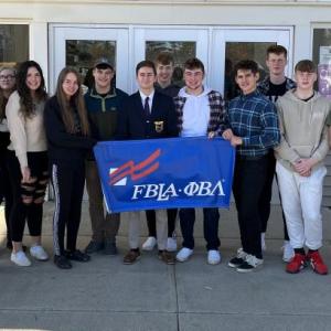 The members of the Future Business Leaders of America club at Searsport District High School, from left to right, are Meta Wiseman, Kyra Evans, Jennifer Rich (adviser), Kiara Krumbolz (secretary), Jenna Harriman, Abbigail Astbury, Rosa Estes, Ellis Braga, Max Provencher, Andrew Donald, Chase Brassbridge, Cole Ellis (co-president), Eli Law, Easton Cox, Oliver Carbisiero, Sebastian Krumholz (co-president). Not pictured are Drew Bagley and Timothy Smith (treasurer).
