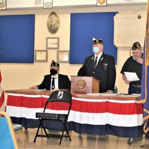 Jeremey Miller, William Demmons and Kent Woodward, New Officer Installation, March 7, 2021, Williams-Brazier Post 37 (Photo by George Robinson, Jr.)