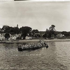 Here are the remains of a series of 19th century piers that were centered on Frohock Brook as they appeared in the 1930s.
Photo courtesy of the Lincolnville Historical Society wharf