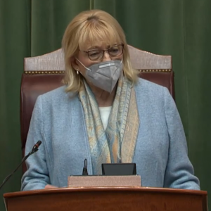 Gov. Mills during the State of the State address in February 2022.