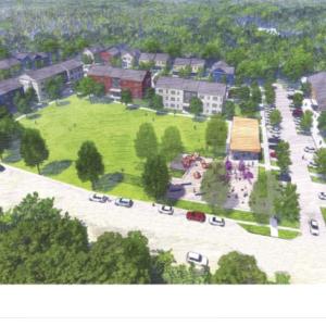 The residential and commercial development proposed by the Portland-based NewHeight Group incorporates a 1.25 acre green space to be used by the community.