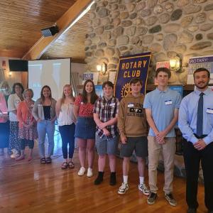 Rockland Rotary President Ferolyn Curtis; Scholarship Committee co-chairs Tena Wallace and Kathy Barker; and scholarship recipients Elizabeth Swan, Cameron Bains, Anna Kingbury, Morgan Flanders, Noah Ludwig, Kylar Potter, and Jacob Carroll. Other students receiving scholarships but who were not present are Andrew Peaco, Madeline Wytock, Jacob Bickmore, Daniel Vannah, Autumn Ripley, and Brooke Powells. Rockland Rotary is proud to annually award these scholarships to these highly qualified students.
