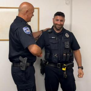 Rockland Police Chief Tim Carroll (left) with newly appointed interim Patrol Sergeant, Michael Izzi. (Photo courtesy Rockland Police Department)