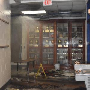The Rockport Fire Department responded to an early morning fire alarm at CHRHS on August 5 after a blower being used for waxing floors caught fire and activated the building’s sprinkler systems. (Photo courtesy Rockport Fire Department)