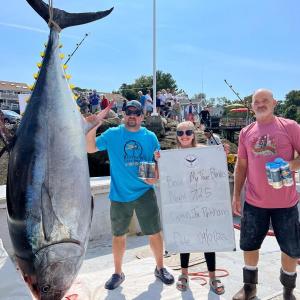 This 712-pound tuna was landed by Capt. Joe Pinkham of My Three Blondes on the first day of the tournament. Facebook photo