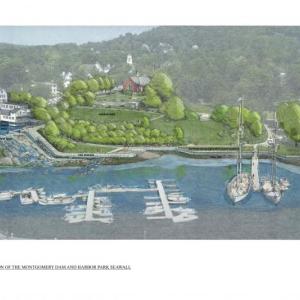 A rendering of how the proposed fish passage and the rehabilitation of the Montgomery Dam and Harbor Park seawall would appear, if constructed.