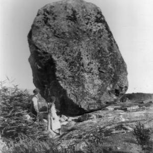 According to the story Andy Young remembers, the farmer who couldn’t pay his taxes (Nathaniel Fernald?) lived in the house at the trailhead of the Fernald Neck Preserve. Since the farmers had cut all the trees, there was a view of Balance Rock from that house.
courtesy Lincolnville Historical Society balance rock