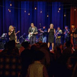 The Entire Watts Hall Band includes: Bill Hahn - Keyboards, Tommy Hanna - Lead Guitar, Nicole Recht - Vocals & Tambourine, Alan Hinsey - Drums & Band Leader, Sam Grinnell - Vocals & Rhythm Guitar, Dwight Burtis - Alto Saxophone & Flute, Susan Davenport - Vocals, John Moran - Tenor Saxophone, Jim Boyd - Trombone, Art Grinnell - Bass Guitar. (Photo by Sherrie Tucker)