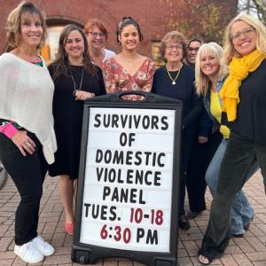 Finding Our Voices survivors at the Scarborough Public Library in October. From left to right Jeannine Lauber Oren, Tiffany Engelhardt, Christine Buckley, Riley Kennedy, Mary Lou Smith, Rebekah Lowell, Janet Desmarais and Patrisha McLean. (Photo courtesy Richard Marchessault)