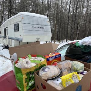 A project is bringing supplies to Midcoast families who are temporarily living in campers, hoping to find permanent housing. (Photo courtesy Jessica Breithaupt)