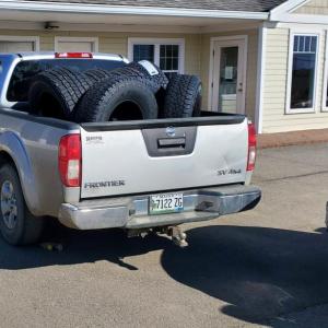 The tires in question can be seen in the back of Robertson’s silver pick-up truck. (photo courtesy of Belfast Police)