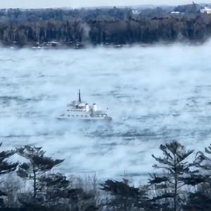 It was a bit chilly last weekend. The ‘Margaret Chase Smith’ makes her way from Lincolnville to Islesboro. (Photo by Mig Case) Sea Smoke